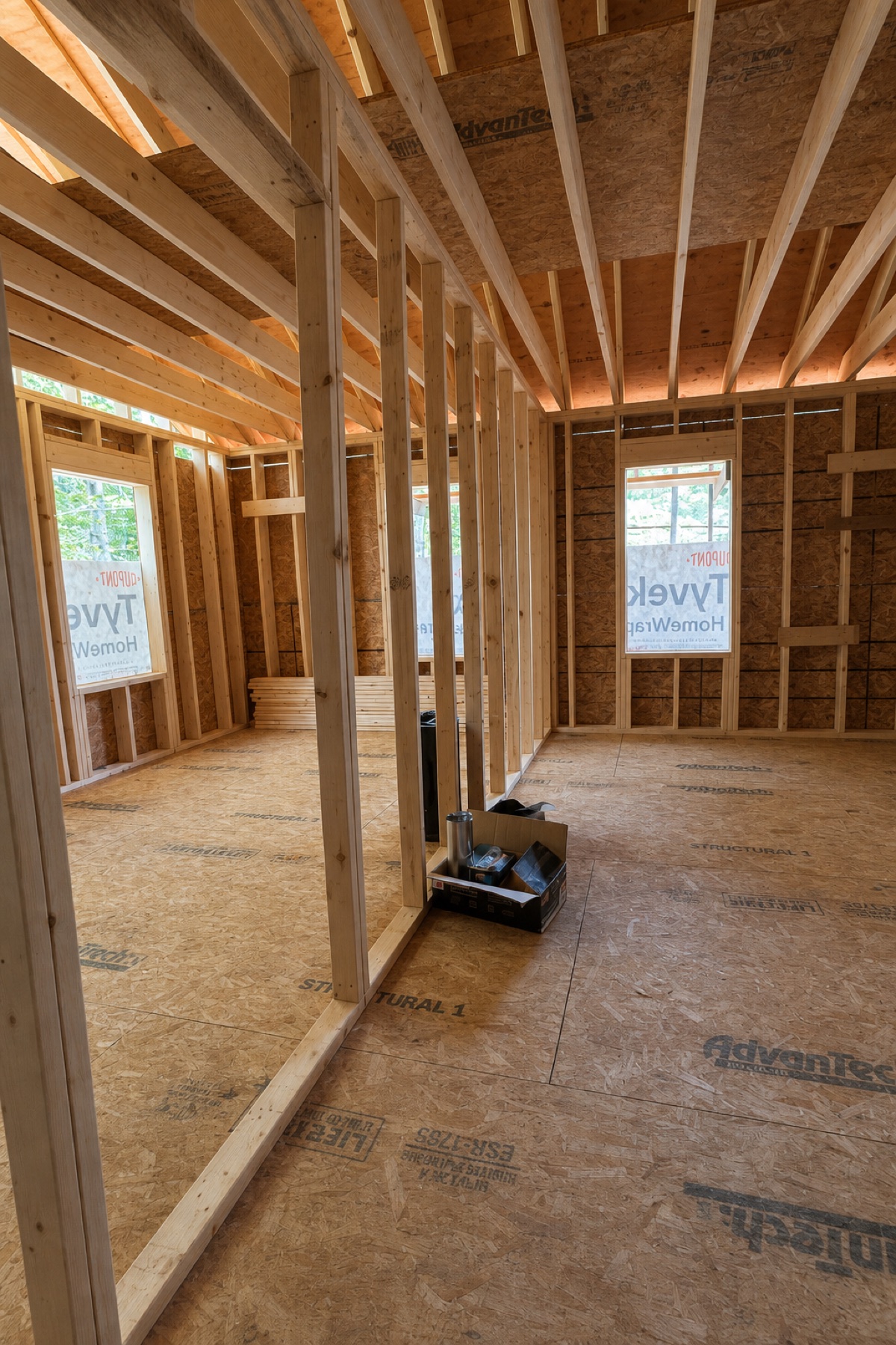 Interior framing and AdvanTech subfloor in the Canterbury addition